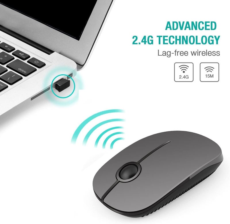 Unipows Wireless Mouse - 2.4G Slim Portable Computer Mouse with Nano Receiver, Less Noise Mobile Optical Mice for Notebook, PC, Laptop, Computer, Mac (Black and Grey) - Image 2